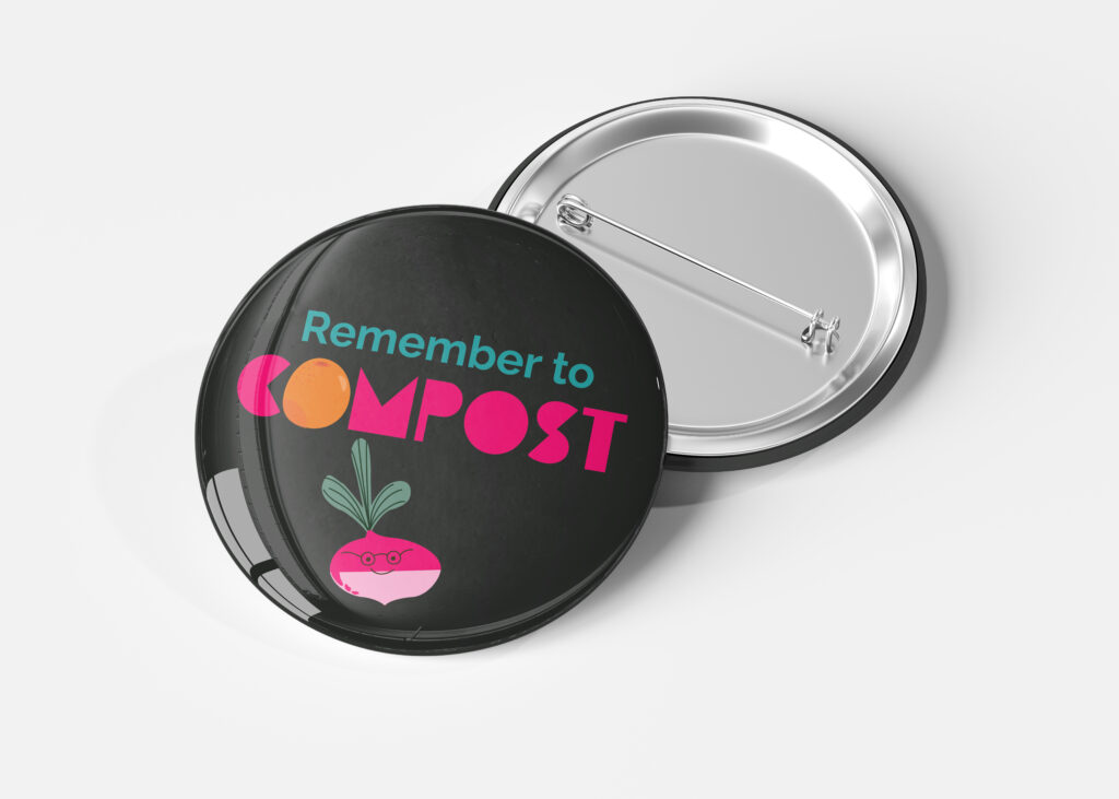 A button that reads "Remember to Compost" with a pink illustrated raddish