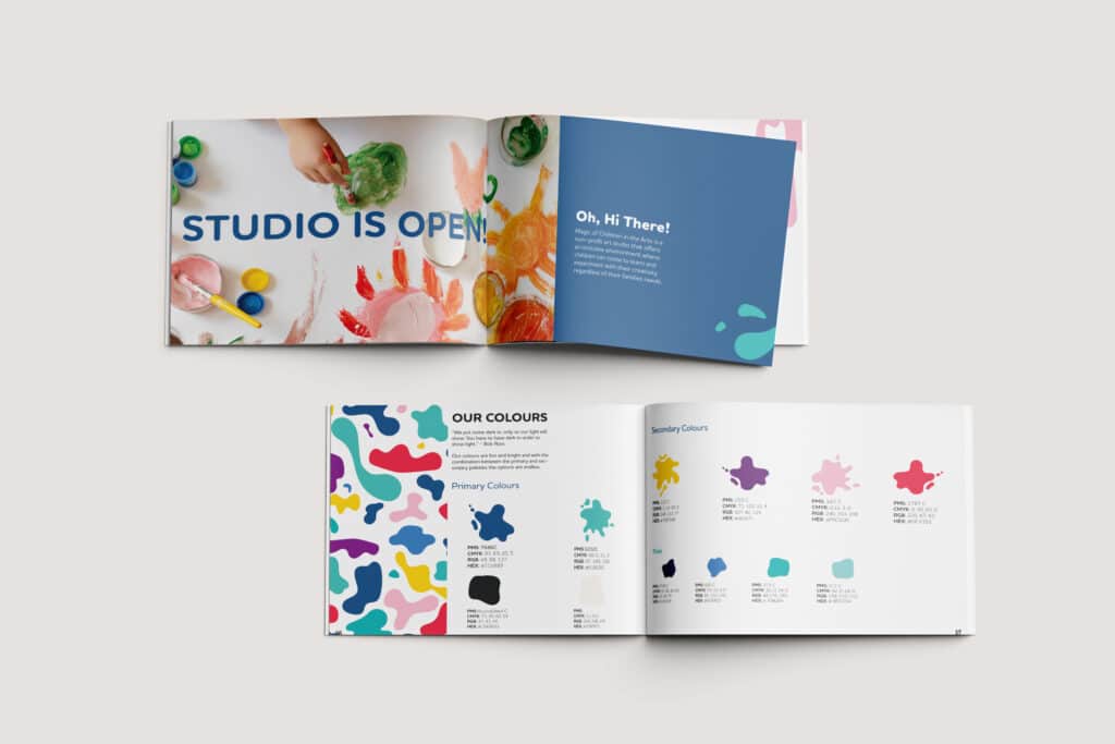 2 Brand books opened on a table