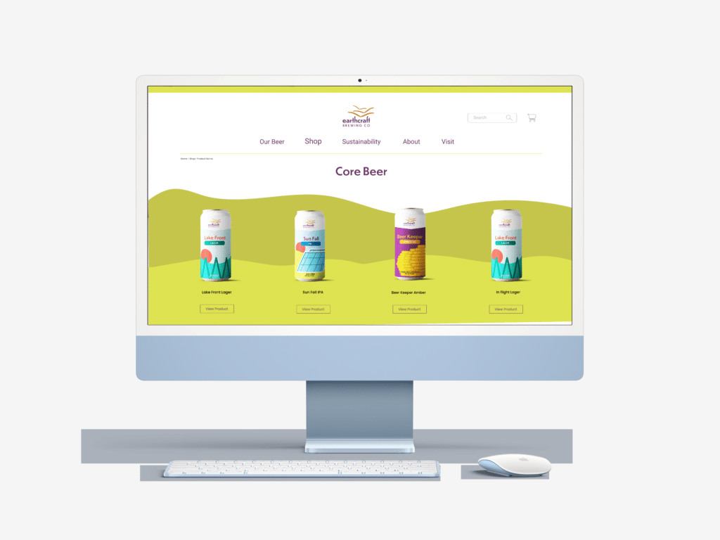 Shop page of beer displayed on a blue iMac